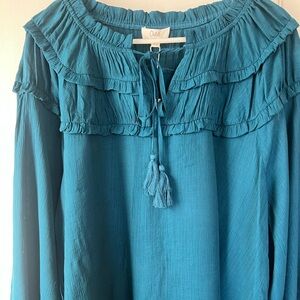 ODDI  Teal Ruffle Tassel  Blouse plus size 3x